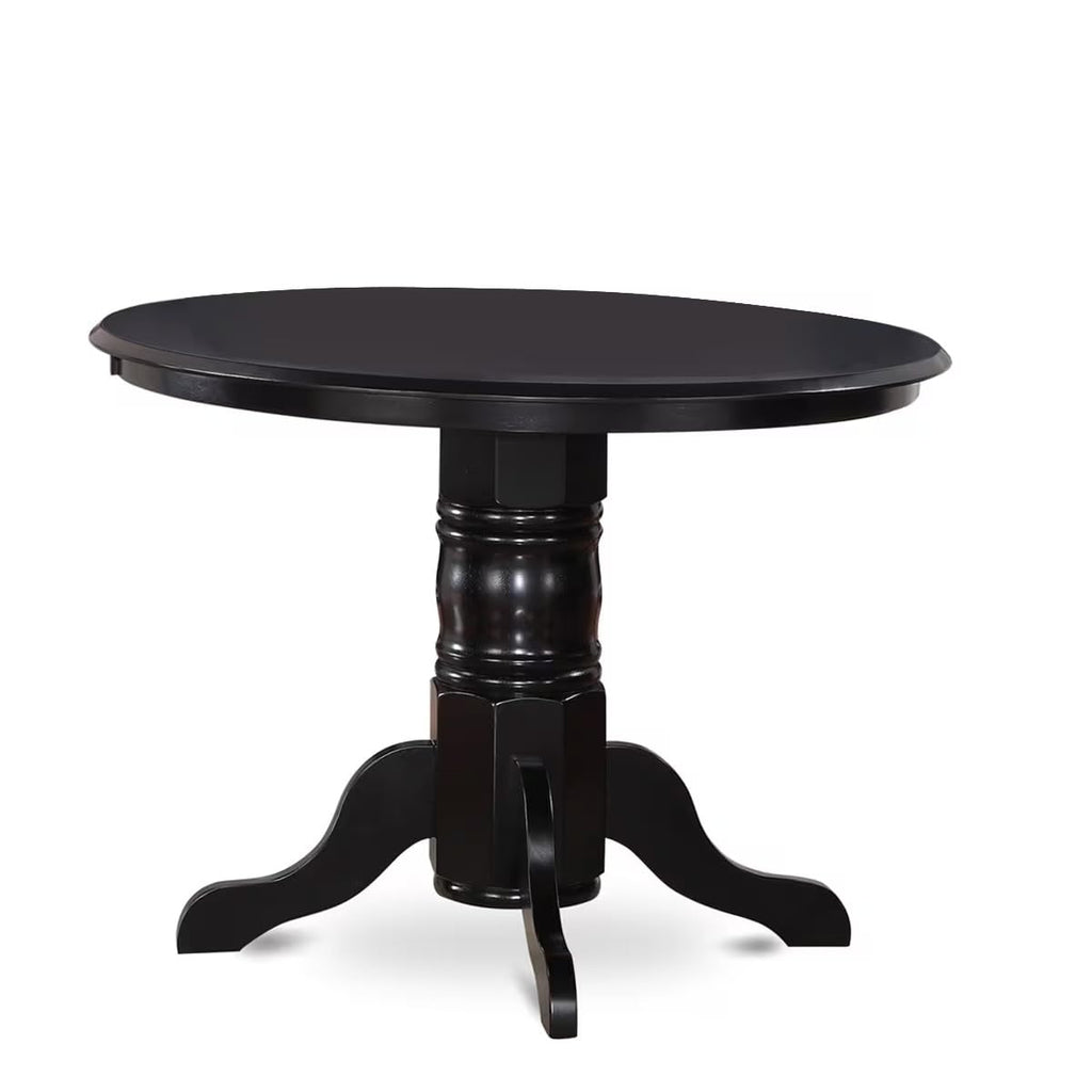 5 Piece Round Dining Table Set with 4 Black Faux Leather Chairs H9259