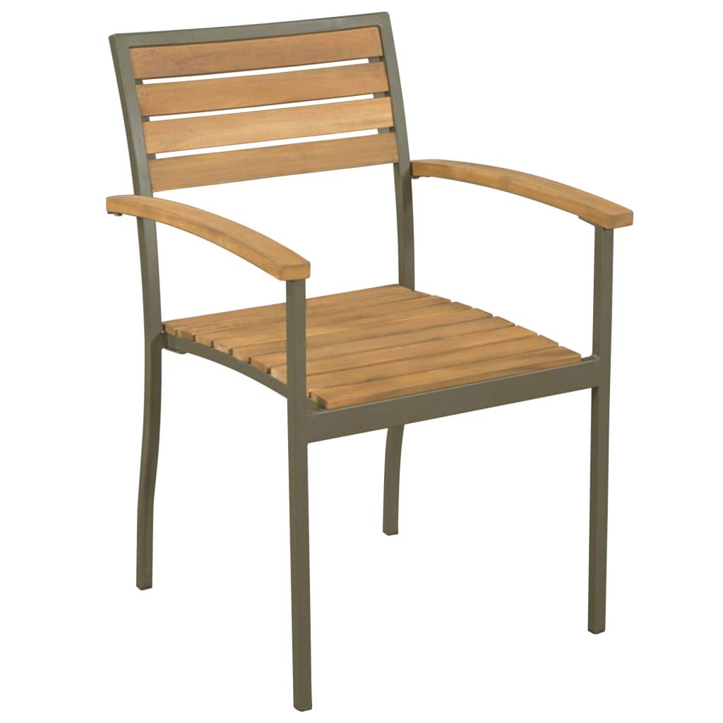 9 Piece Natural Wood and Grey Metal Outdoor Dining Set L46604