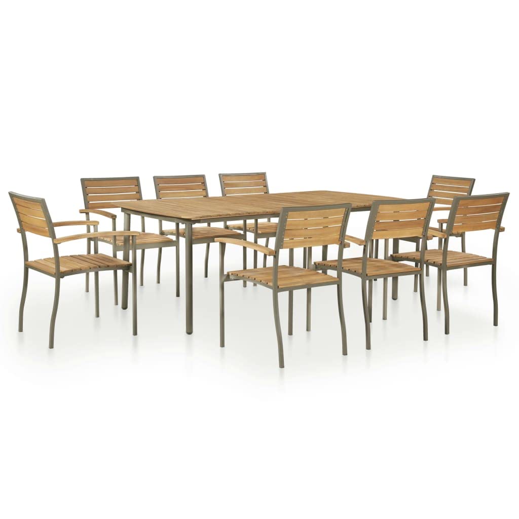 9 Piece Natural Wood and Grey Metal Outdoor Dining Set L46604