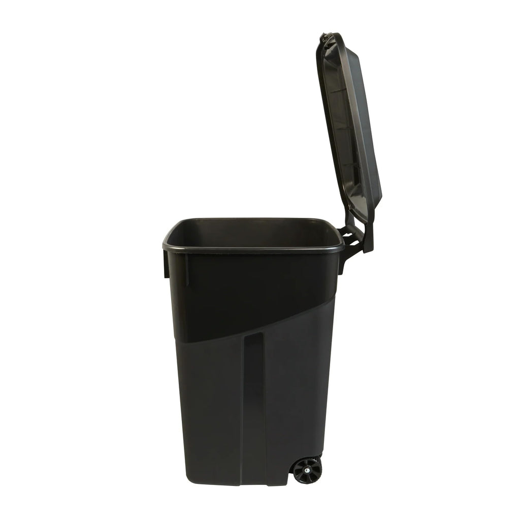 Black 45 Gallon Wheeled Plastic Garbage Can with Lid A891