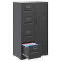 4 Drawer Vertical File Cabinet with Lock and Storage Shelves Black R55354