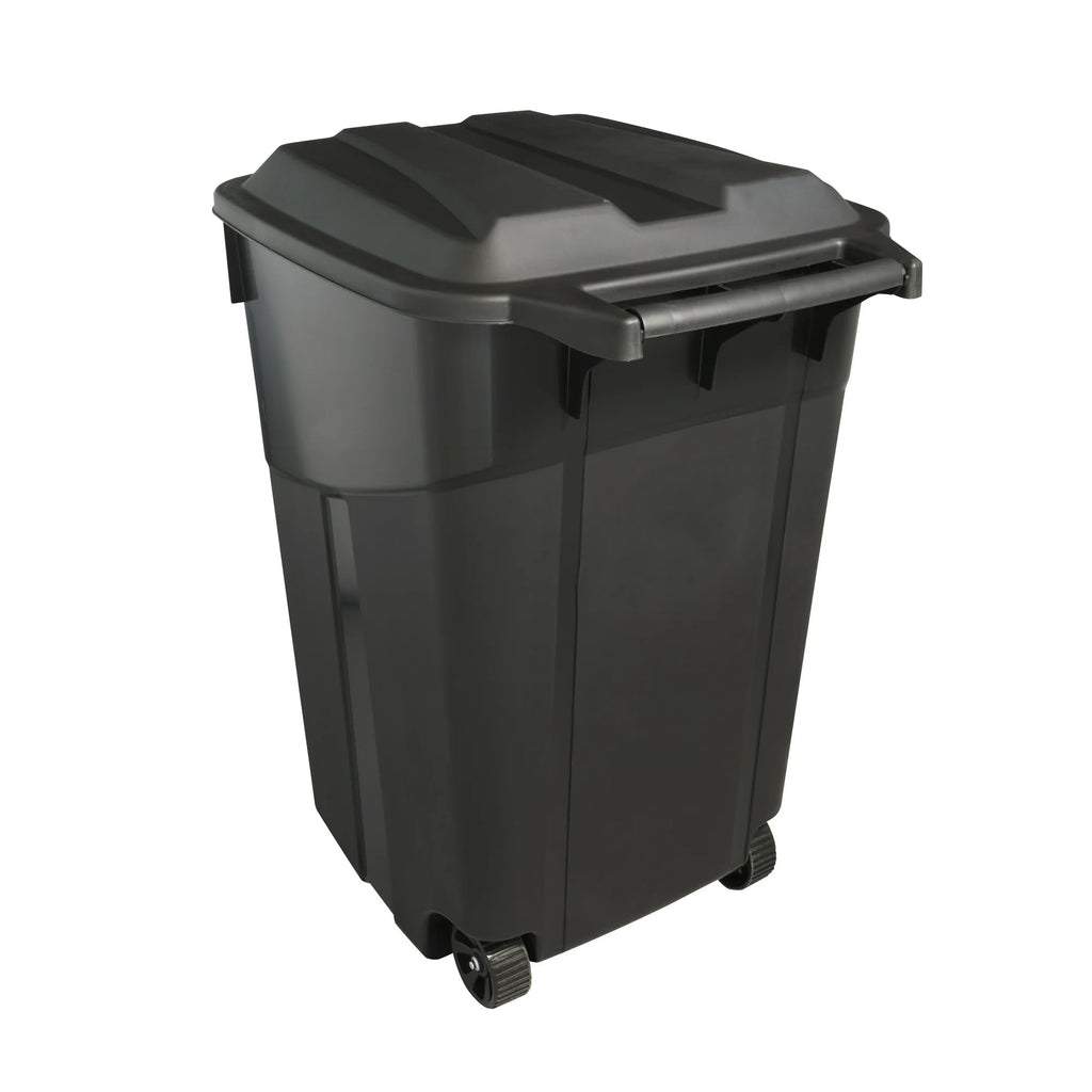 Black 45 Gallon Wheeled Plastic Garbage Can with Lid A891