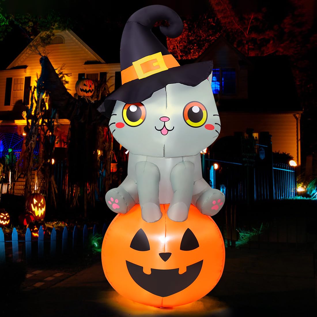 6 FT Halloween Inflatables Cat with Built-in LEDs H2208