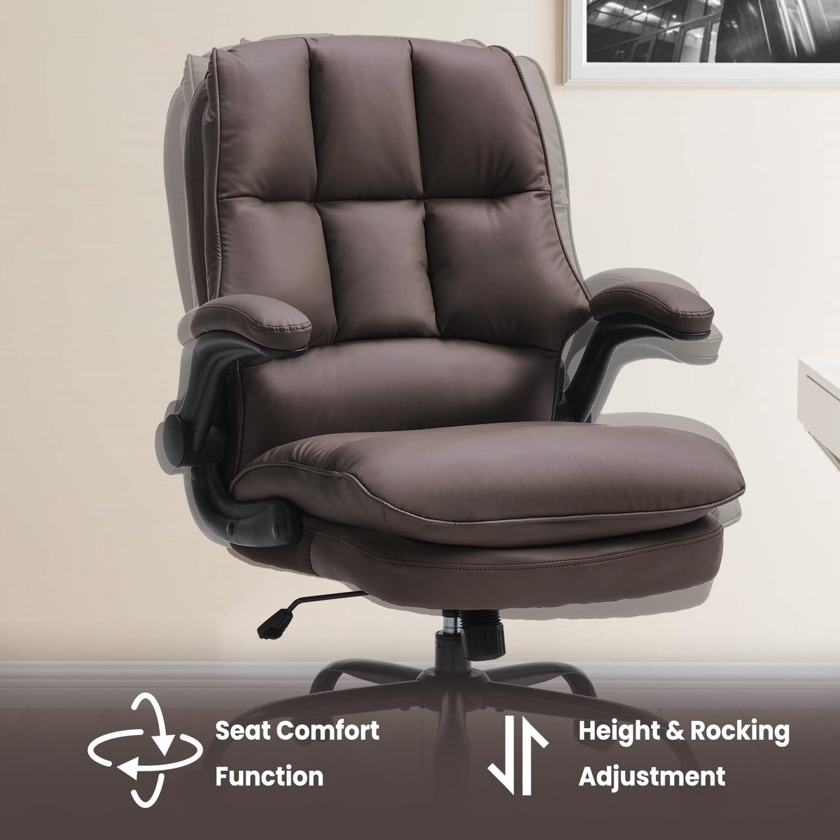 Brown Ergonomic Office Chair with Flip-up Armrests A370327