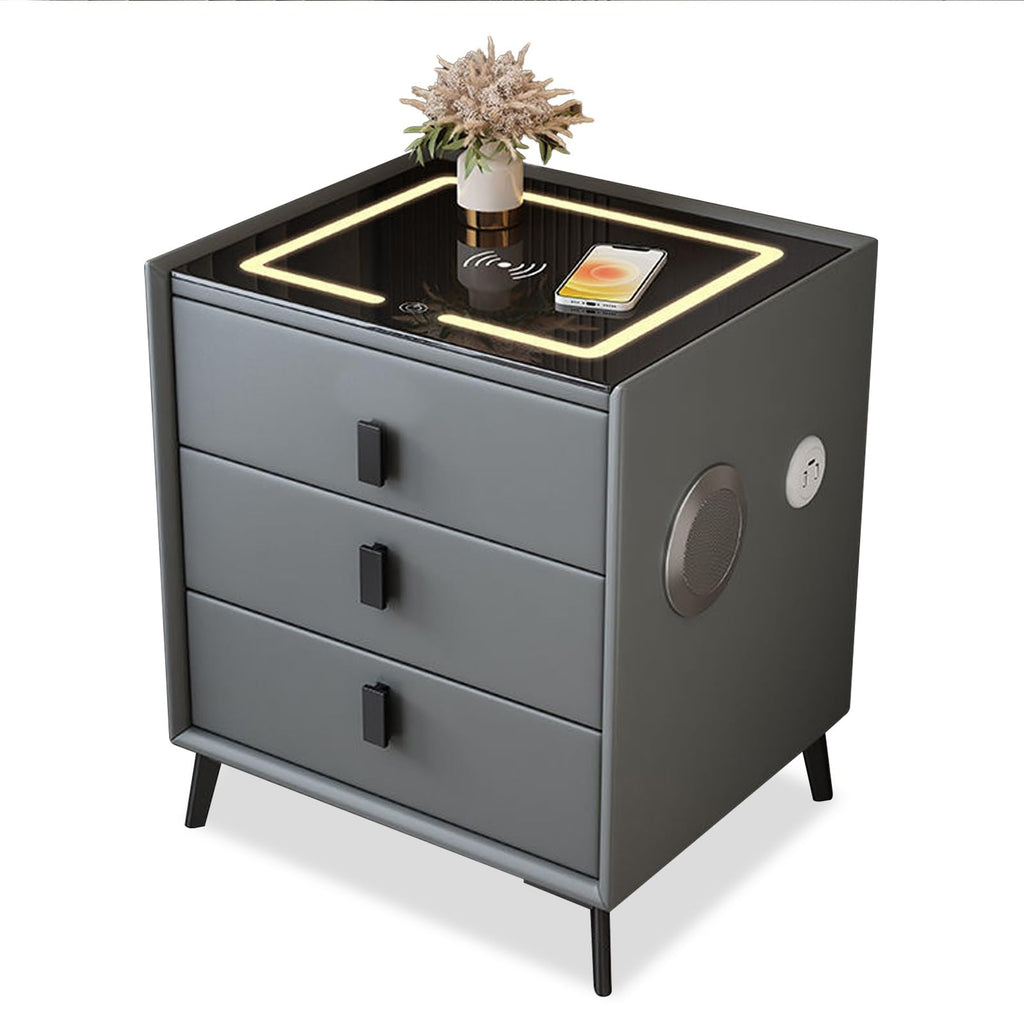 Smart LED Nightstand with 3 Drawers and Charging Station V953