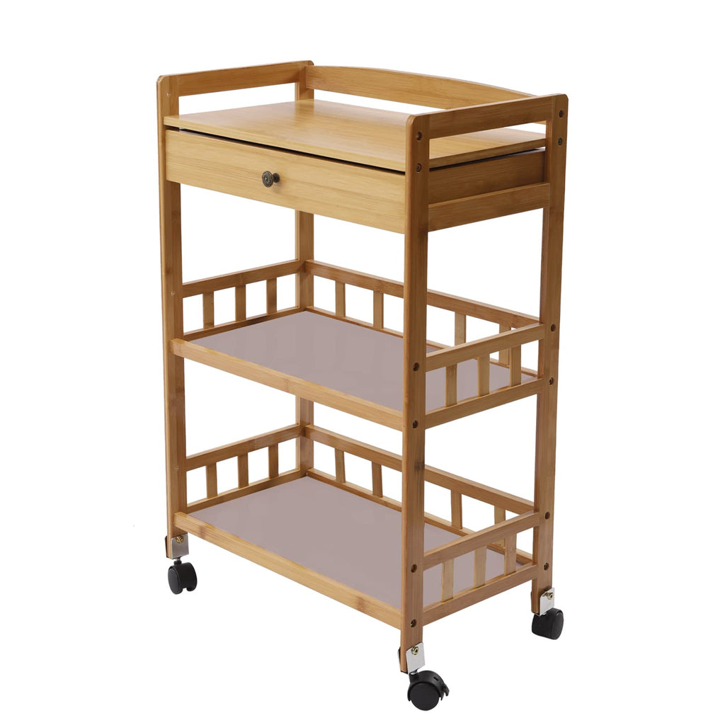 3-Tier Bamboo Rolling Kitchen Cart with Drawer Y161