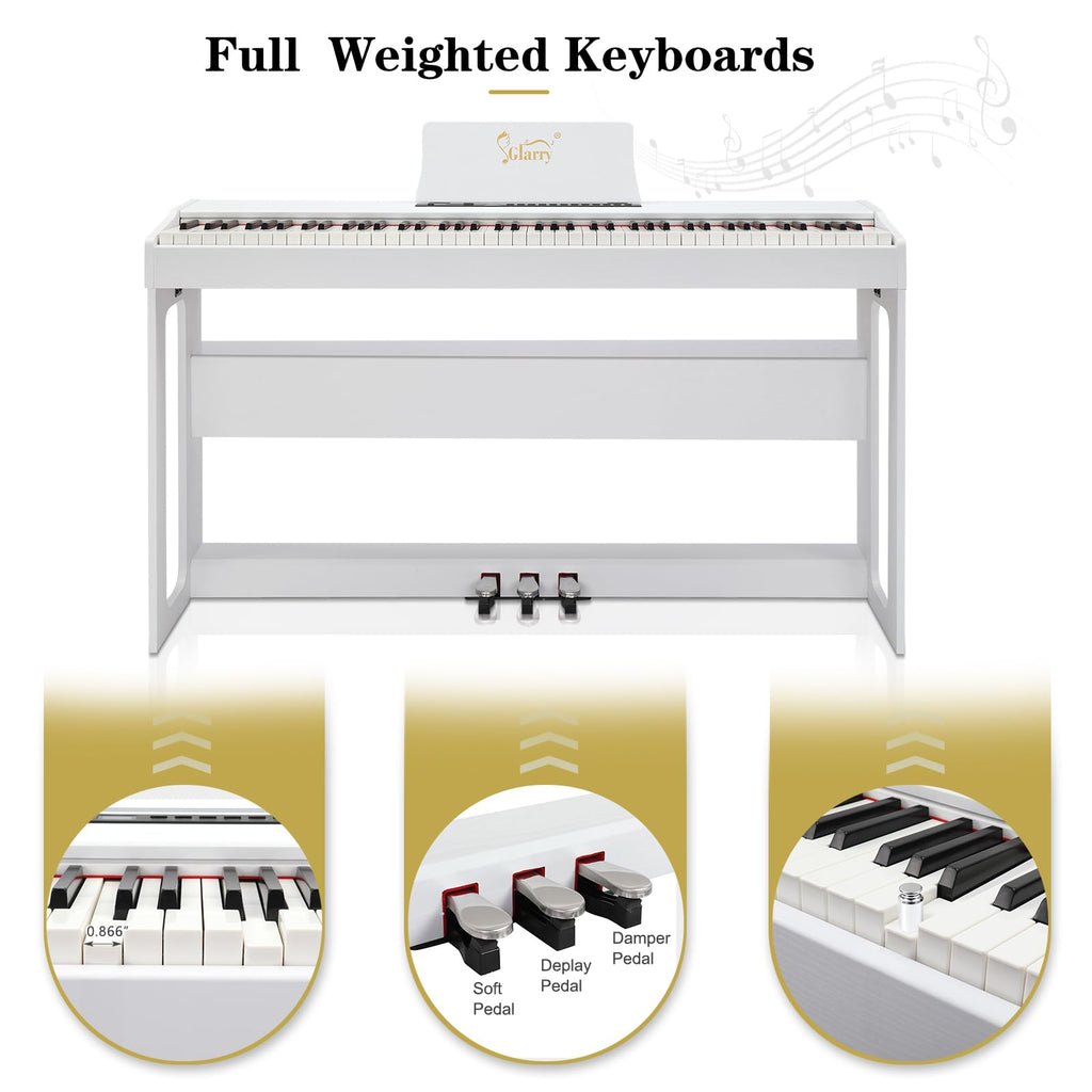 88-Key Digital Piano Full Weighted Hammer Action Triple Pedals White P832783