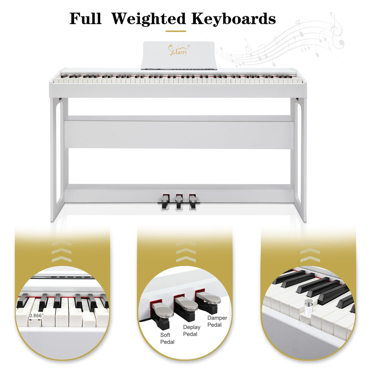 88-Key Digital Piano Full Weighted Hammer Action Triple Pedals White P832783