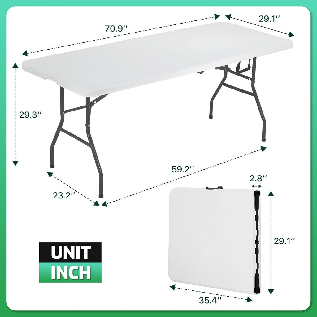 6 Ft White Folding Plastic Table W5913