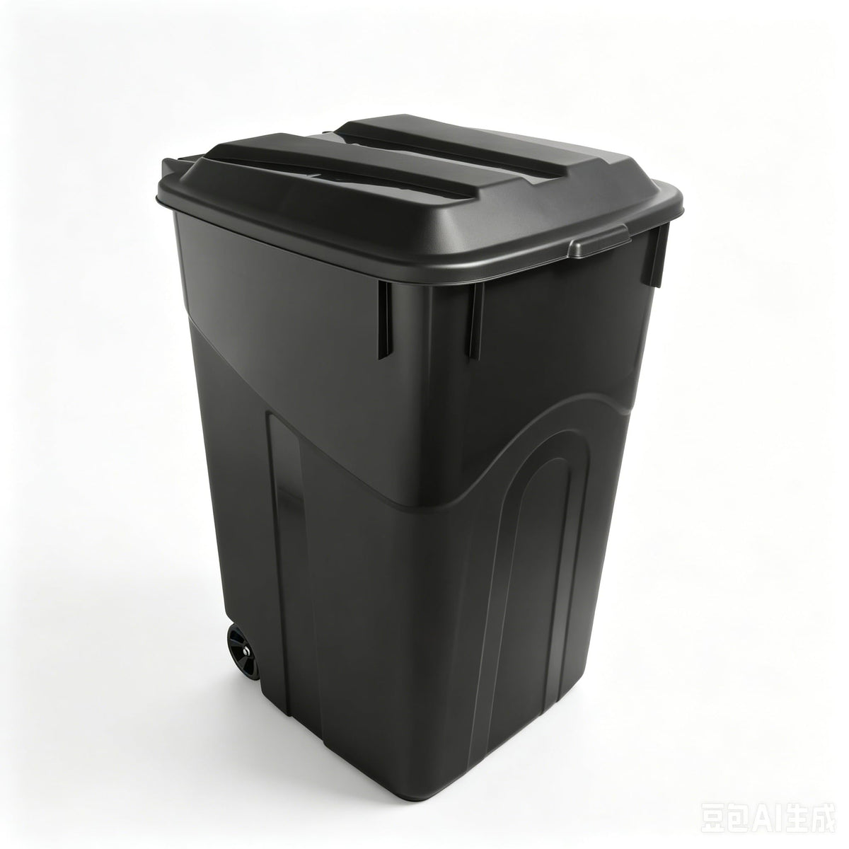 Black 45 Gallon Wheeled Plastic Garbage Can with Lid A891
