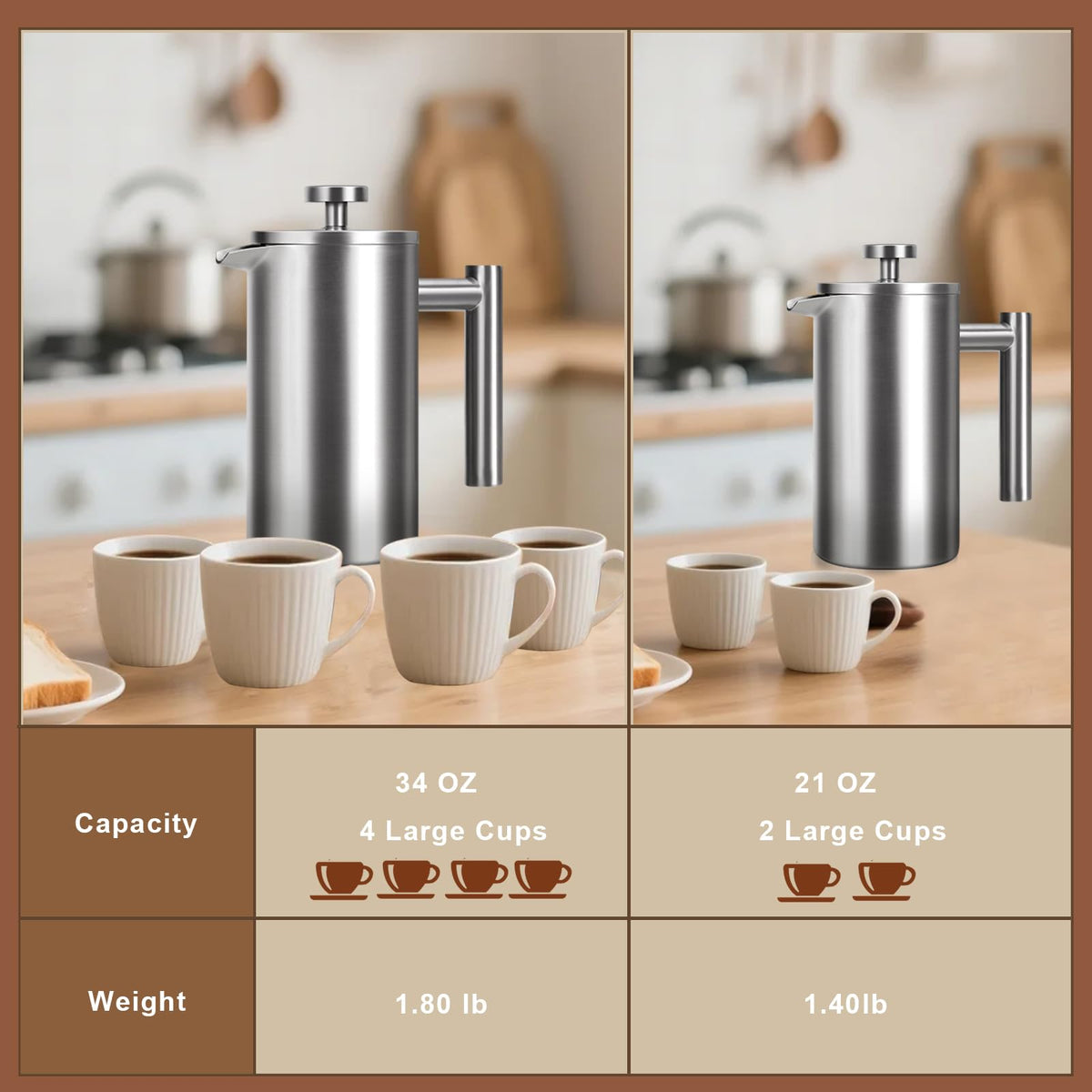34 oz Stainless Steel French Press P602503