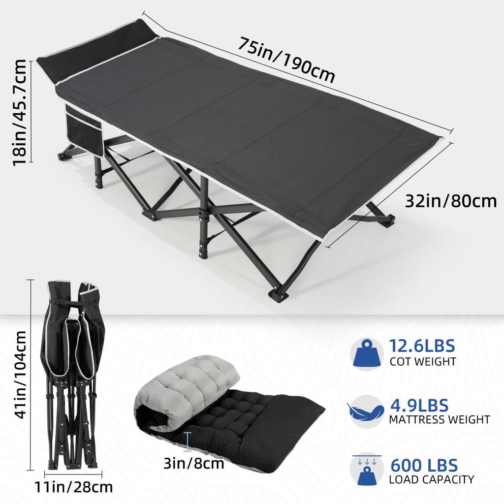 32" Extra Wide Camping Cot with Mattress D757