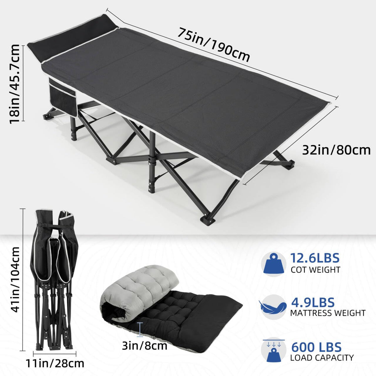 32" Extra Wide Camping Cot with Mattress D757