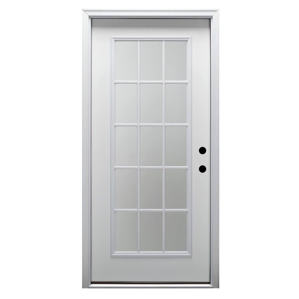Fiberglass Smooth Primed Left Hand In-Swing Prehung Front Door 15 Lite Clear Glass 36" x 80" M818400