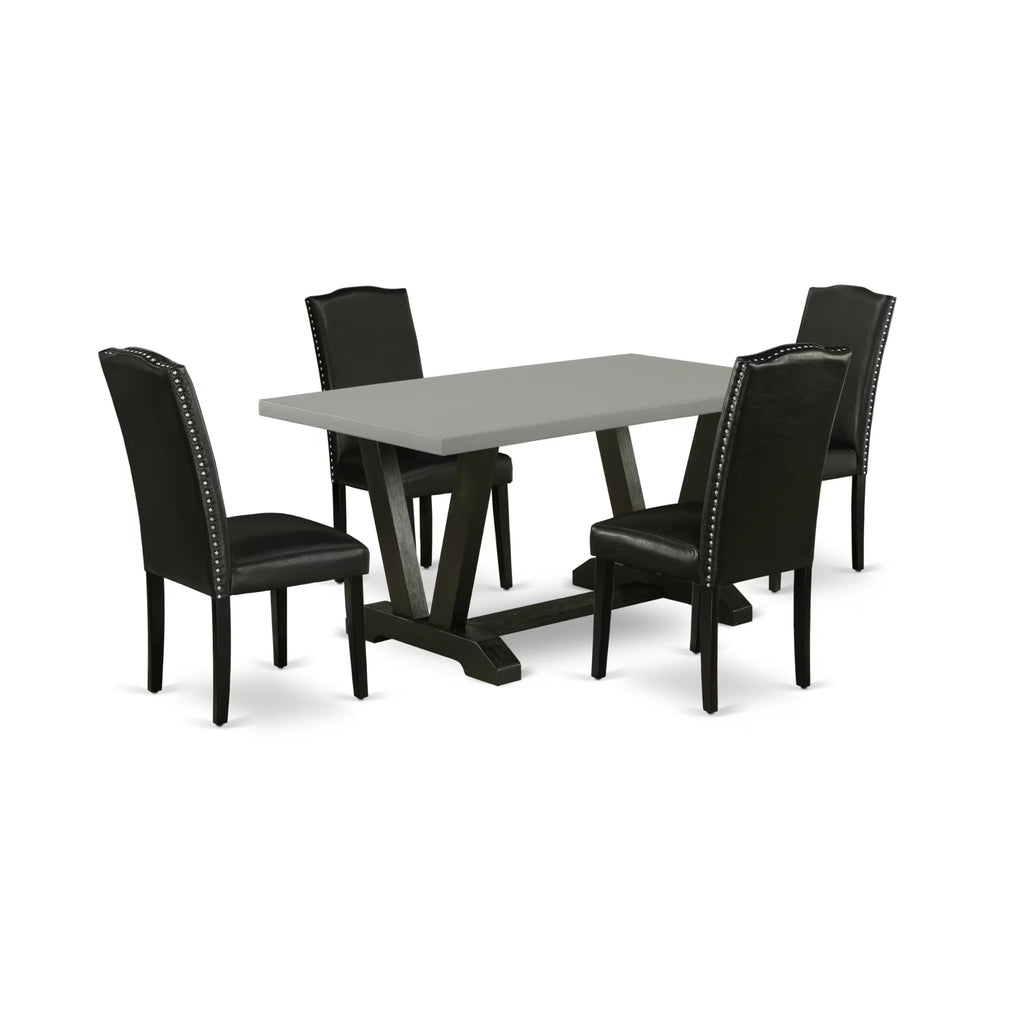 5 Piece Dinette Set with Rectangle Dining Table and 4 Black Faux Leather Chairs M91217