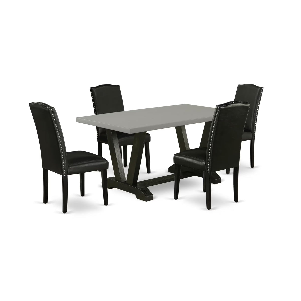 5 Piece Dinette Set with Rectangle Dining Table and 4 Black Faux Leather Chairs M91217