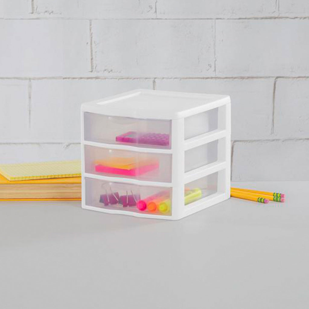 White Plastic 3 Drawer Desktop Storage Unit E60584