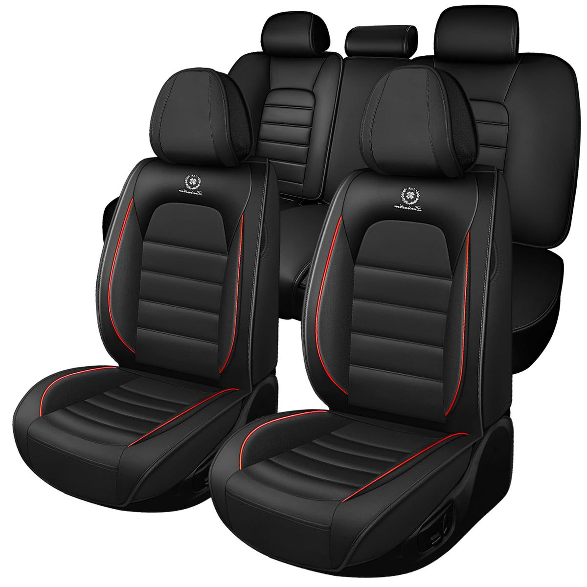 Waterproof Nappa Leather Car Seat Covers Standard 5 Seats Black & Red Y1265