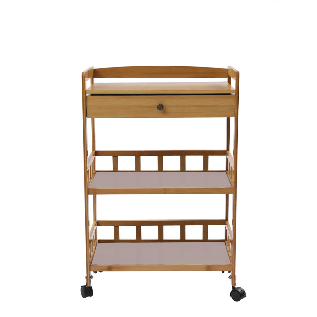 3-Tier Bamboo Rolling Kitchen Cart with Drawer Y161