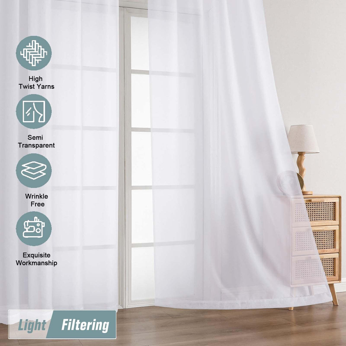 Extra Wide Sheer White Curtains 84 Inches Long 2 Panels G2317