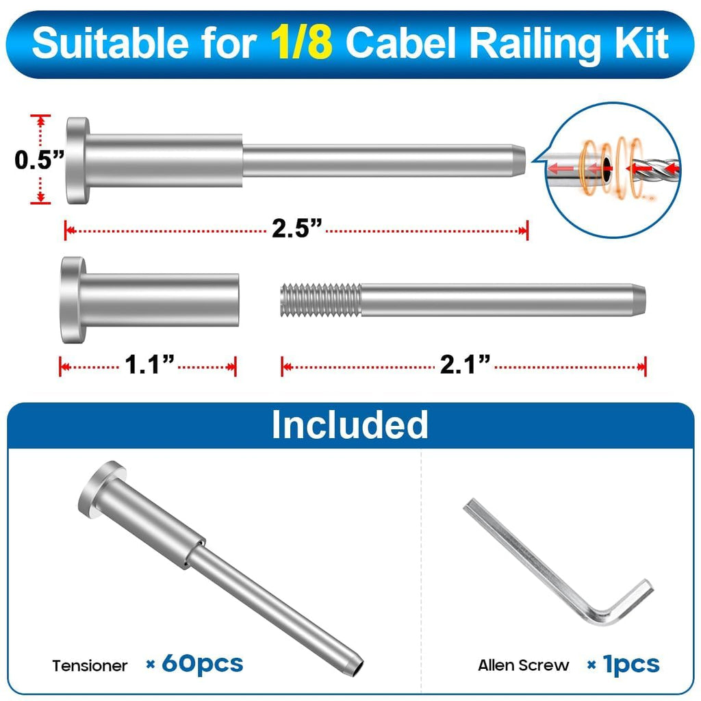 60 Pack T316 Stainless Steel 1/8" Cable Railing Kit K36566