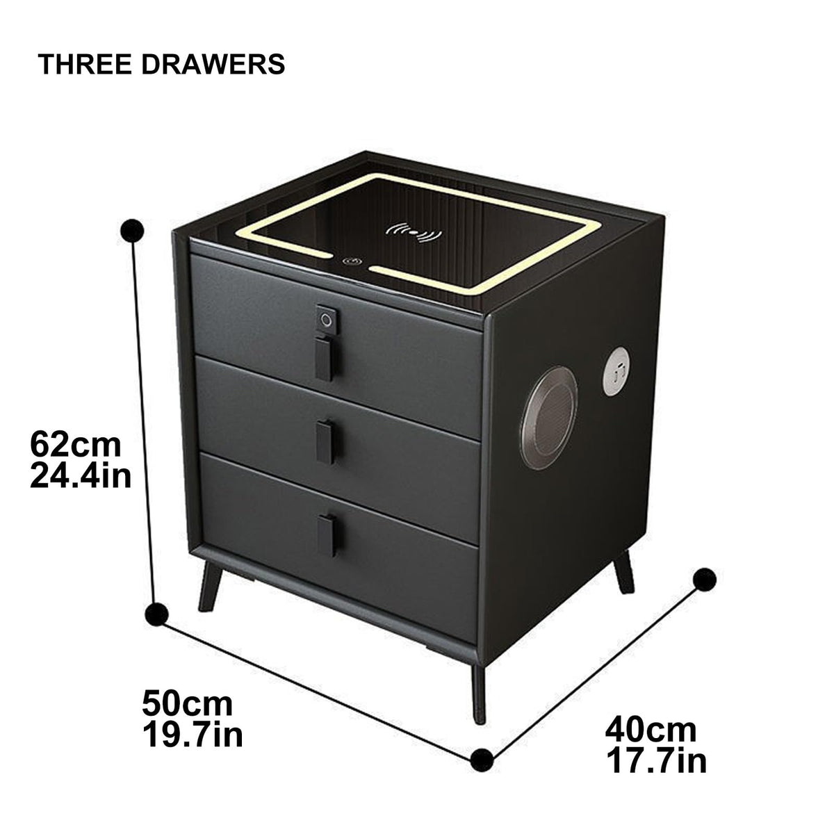 Smart LED Nightstand with 3 Drawers and Charging Station V953
