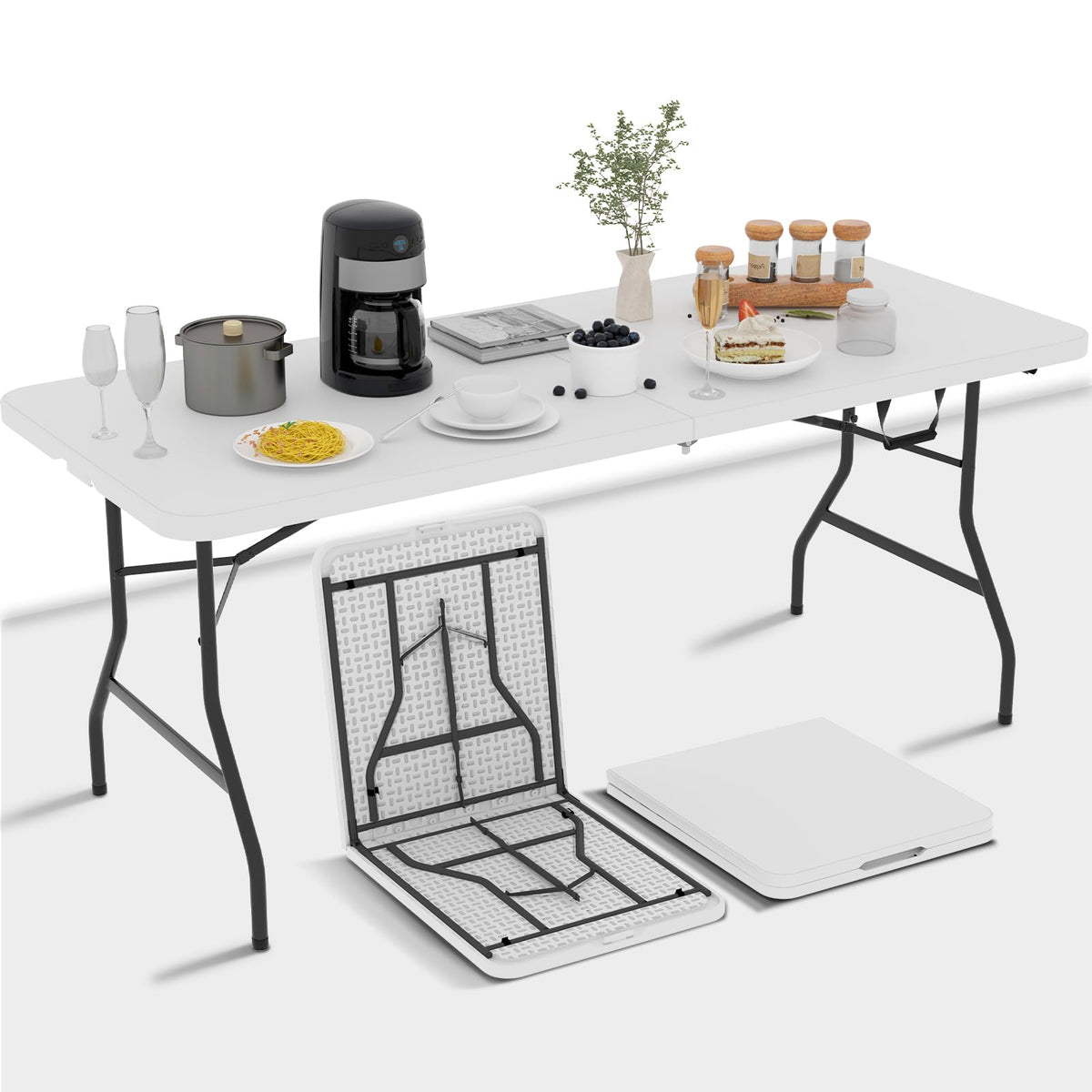 6 Ft White Folding Plastic Table W5913