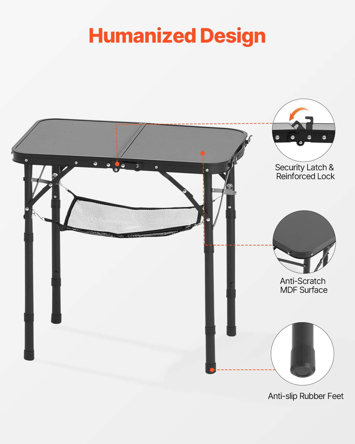 Folding Camping Table Adjustable Height Aluminum MDF 24 x 16 inch L2114
