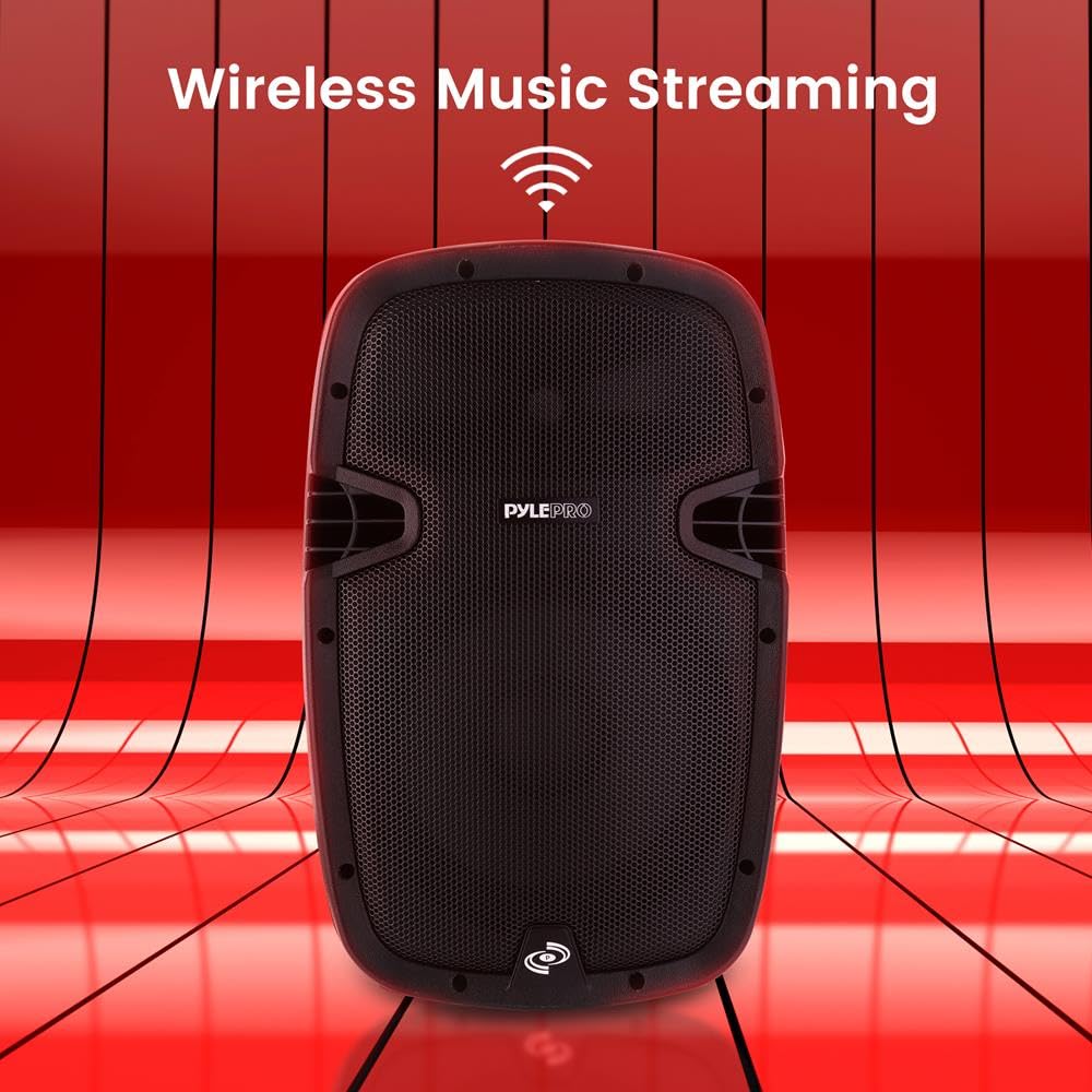 1000W Bluetooth PA System Speakers with 10 Inch Subwoofer and USB, Black O7060
