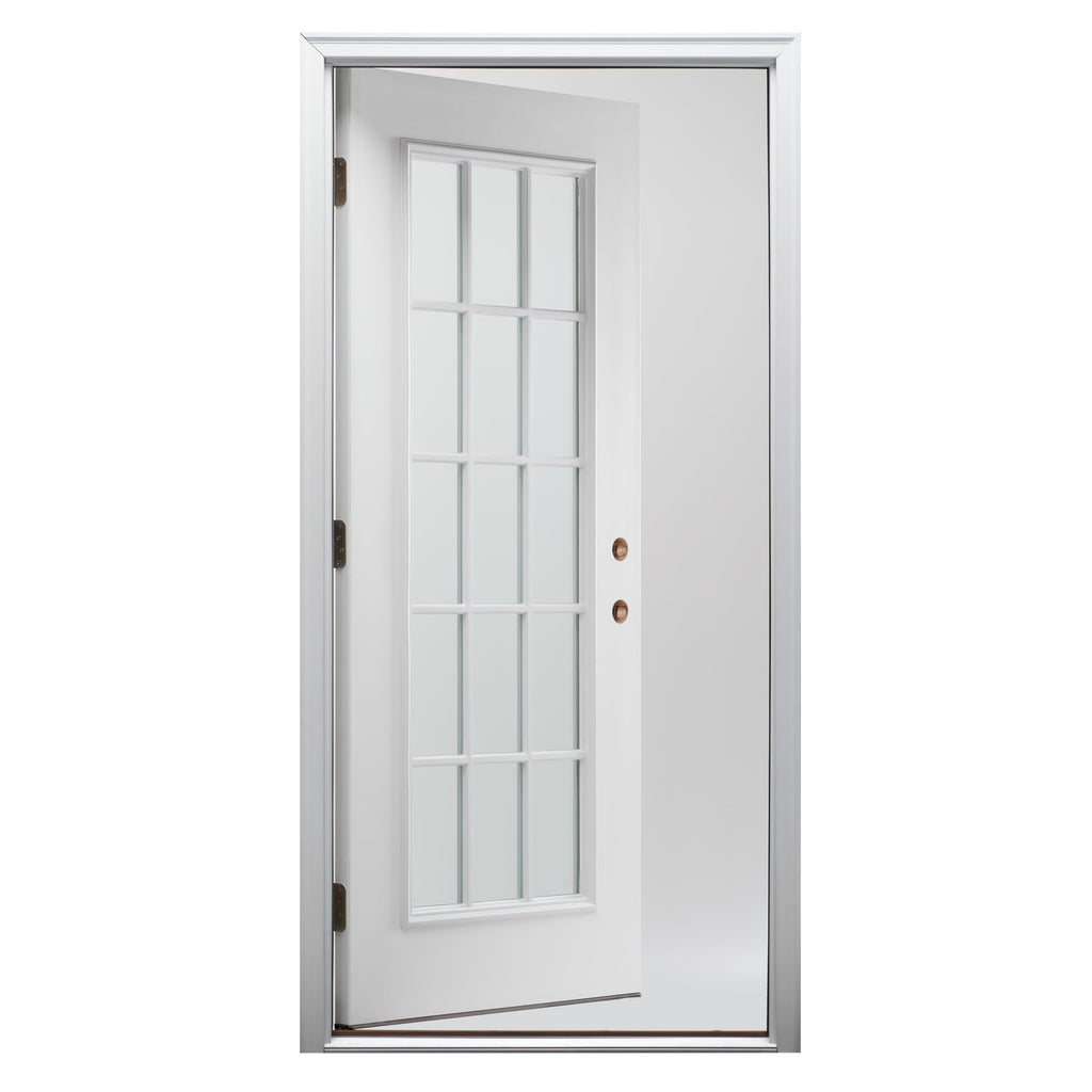 Fiberglass Smooth Primed Left Hand In-Swing Prehung Front Door 15 Lite Clear Glass 36" x 80" M818400