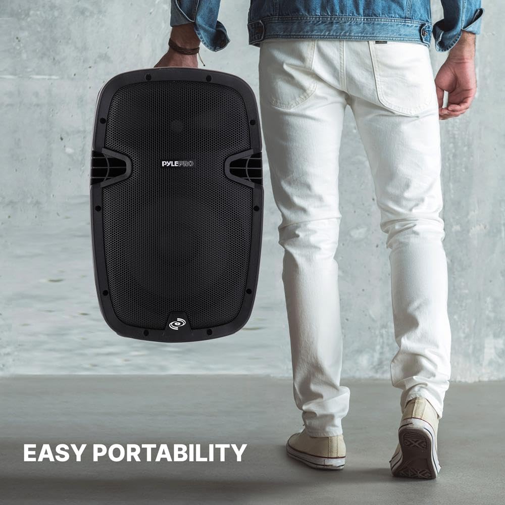 1000W Bluetooth PA System Speakers with 10 Inch Subwoofer and USB, Black O7060