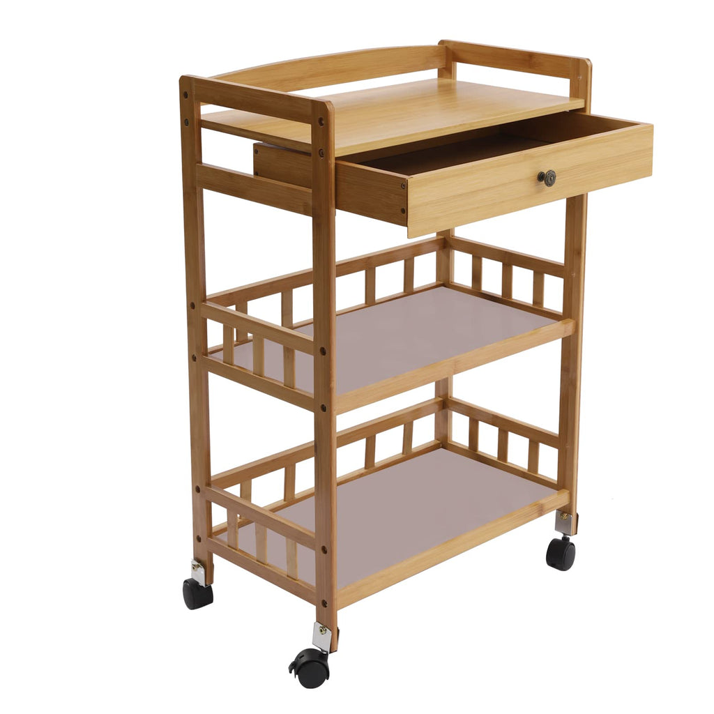 3-Tier Bamboo Rolling Kitchen Cart with Drawer Y161