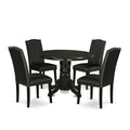 5 Piece Round Dining Table Set with 4 Black Faux Leather Chairs H9259