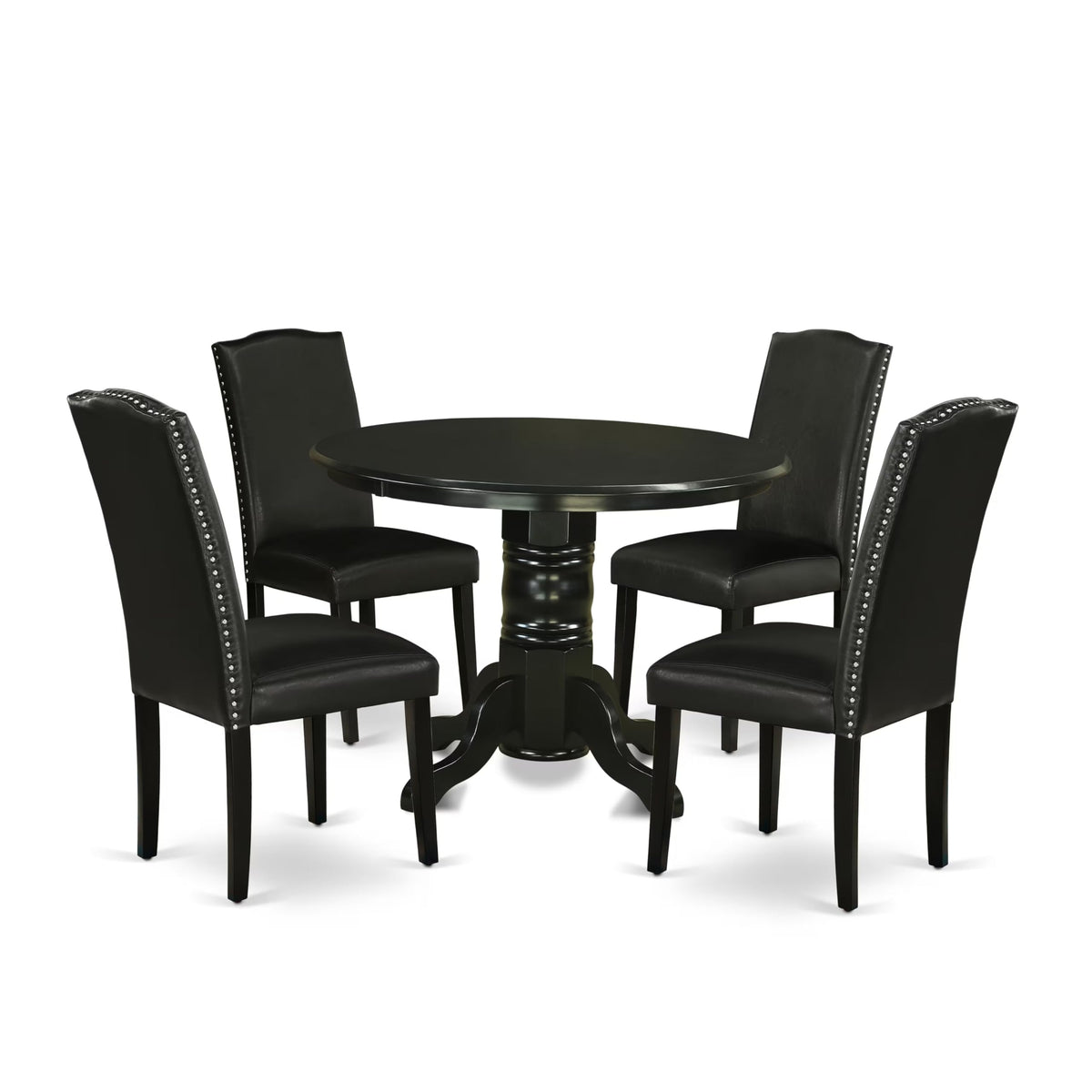 5 Piece Round Dining Table Set with 4 Black Faux Leather Chairs H9259
