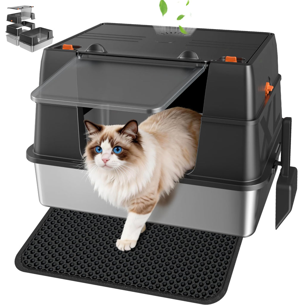 Stainless Steel High Sided Enclosed Litter Box with Lid M247
