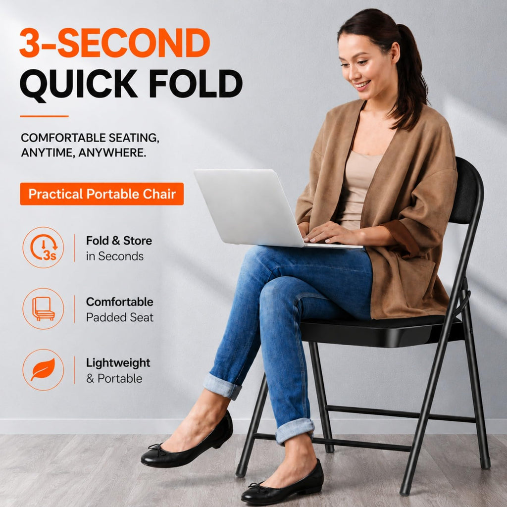 Folding Chairs with Cushion 10 Pack Black X289801