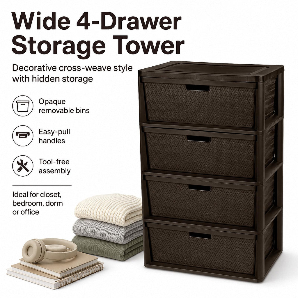 4 Drawer Brown Plastic Storage Tower X4493