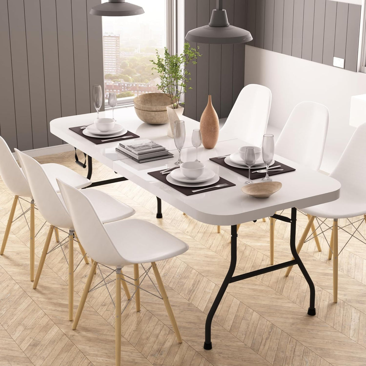 6 Ft White Folding Plastic Table W5913