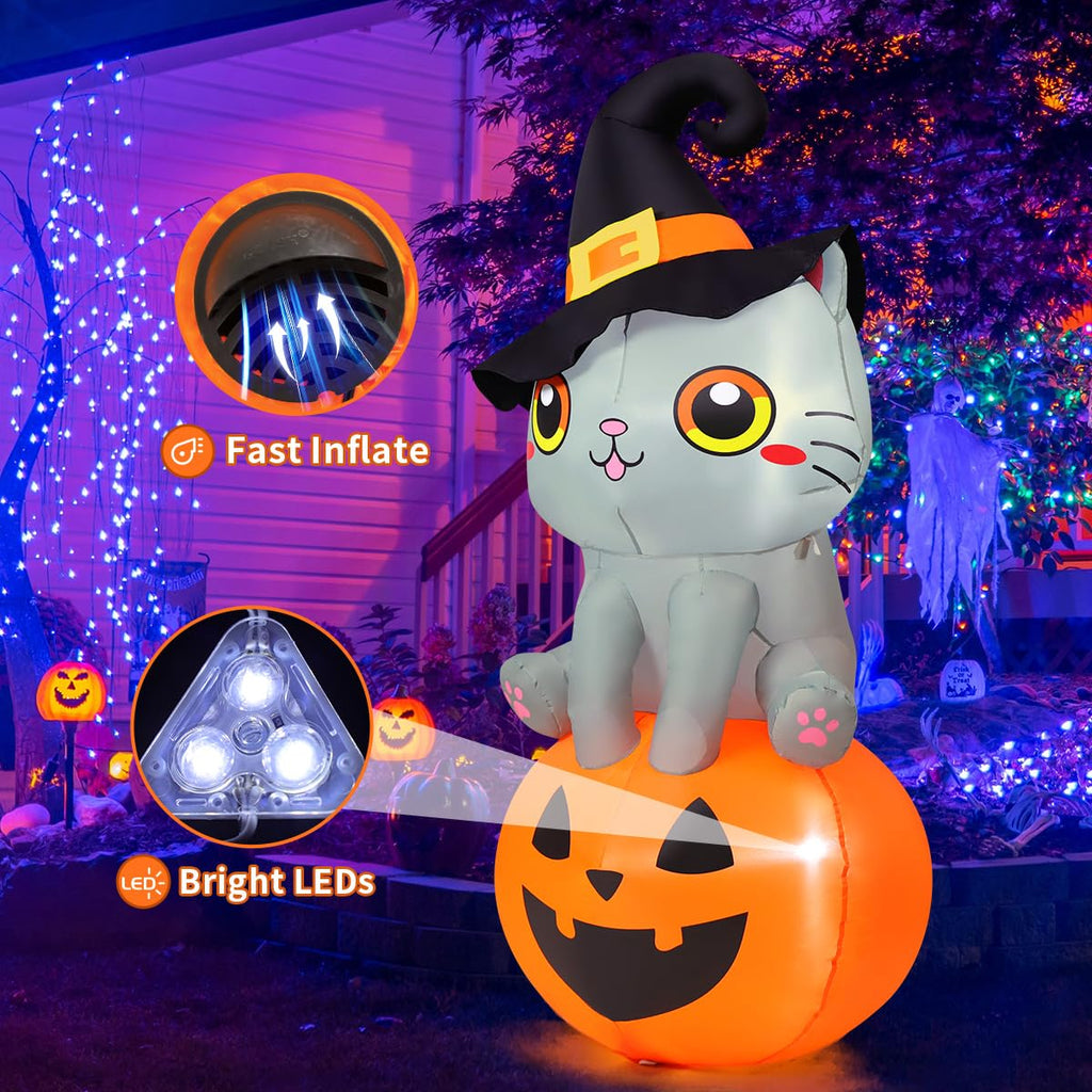 6 FT Halloween Inflatables Cat with Built-in LEDs H2208