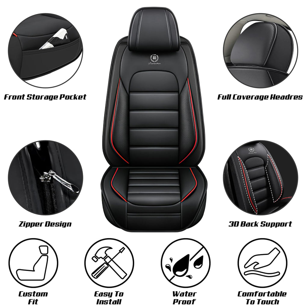 Waterproof Nappa Leather Car Seat Covers Standard 5 Seats Black & Red Y1265