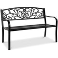 Black Steel Outdoor Bench with Floral Backrest R940237