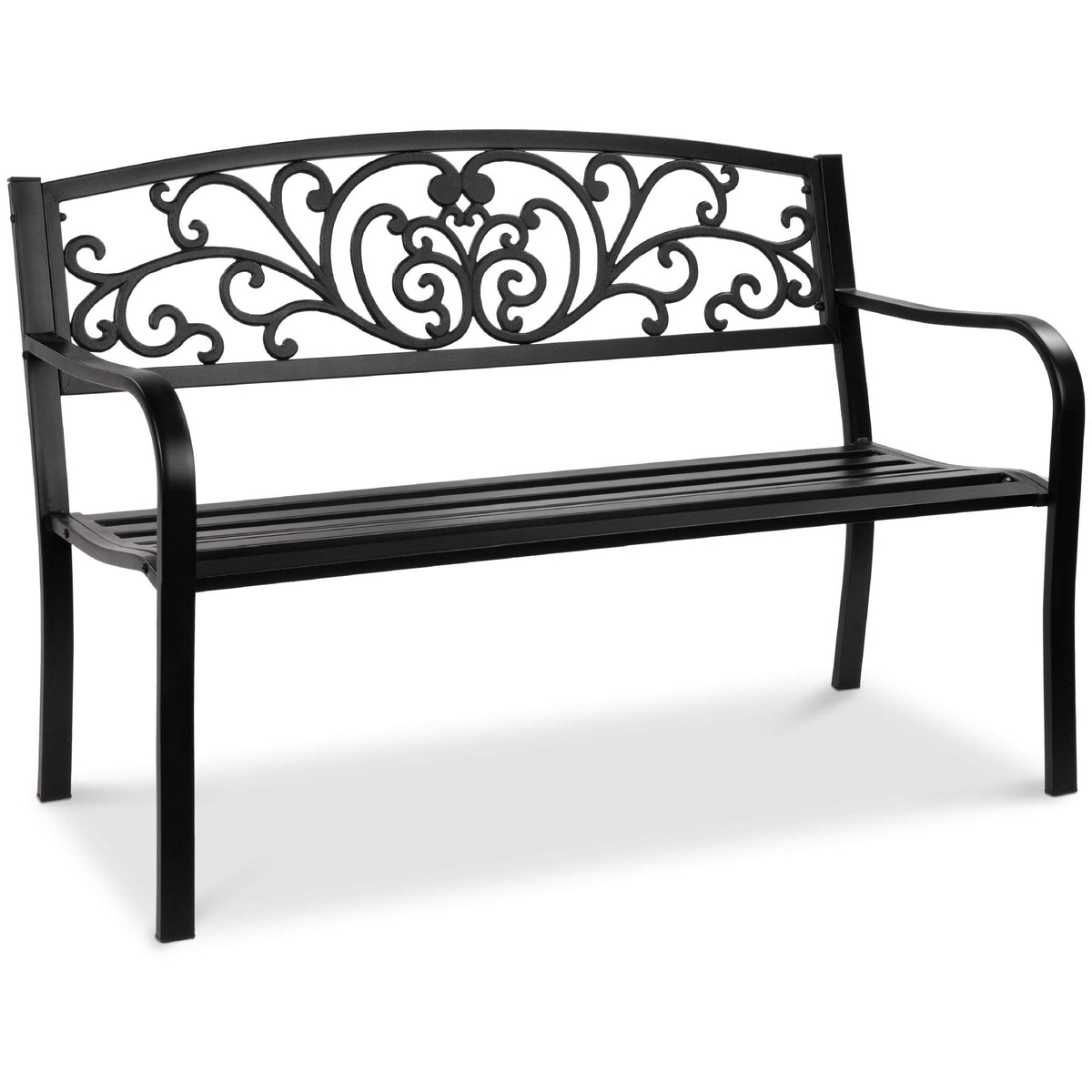 Black Steel Outdoor Bench with Floral Backrest R940237