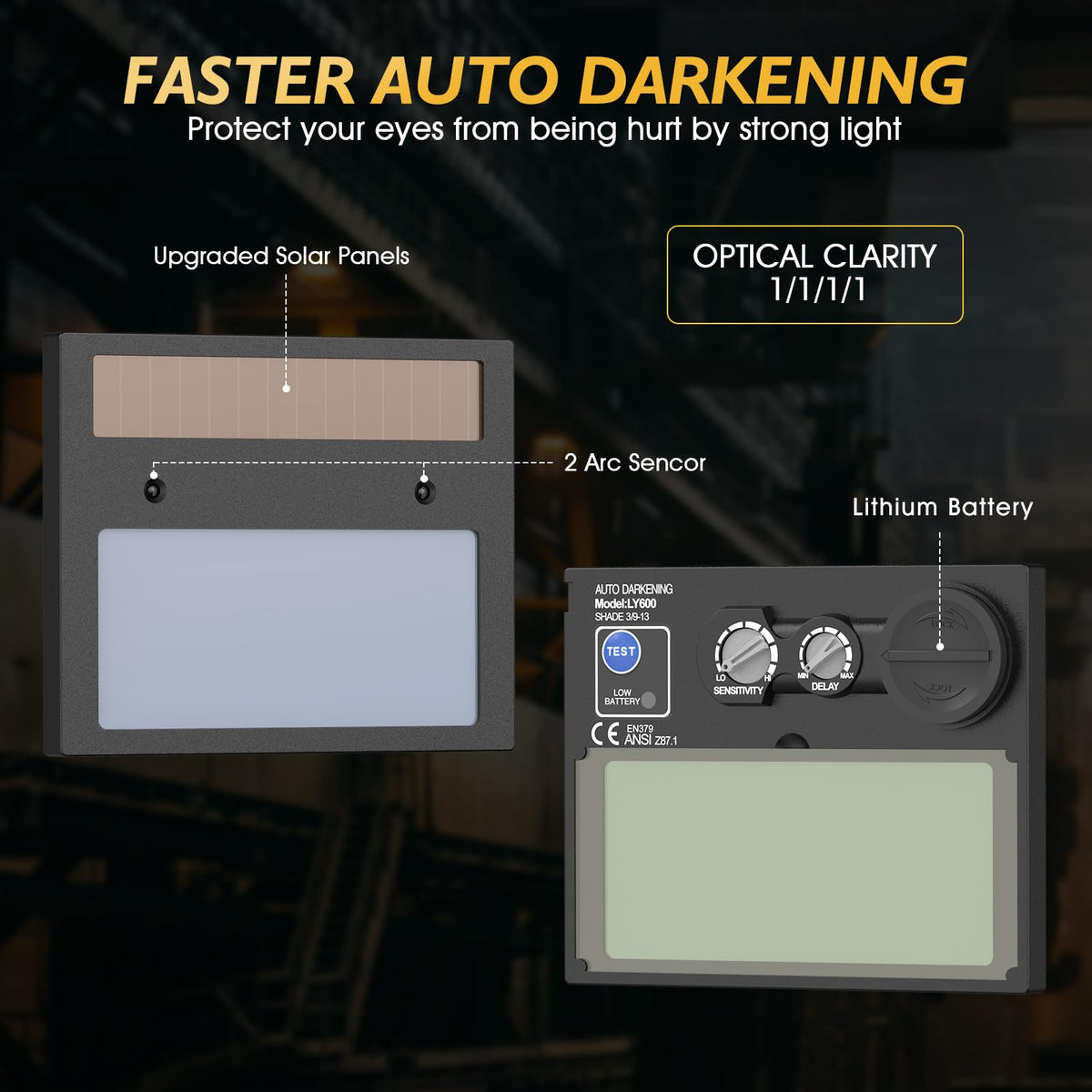 Auto Darkening Solar Powered Welding Helmet C1507