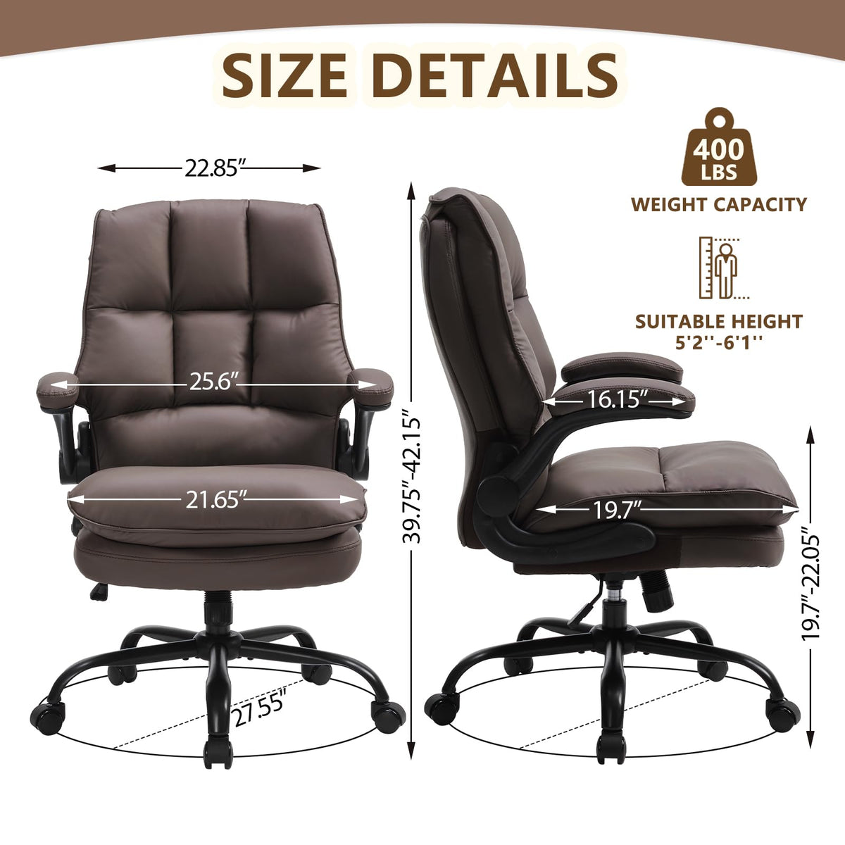 Brown Ergonomic Office Chair with Flip-up Armrests A370327