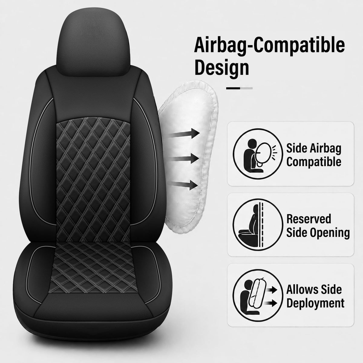 Black Nappa Leather Car Seat Covers Full Set A3981