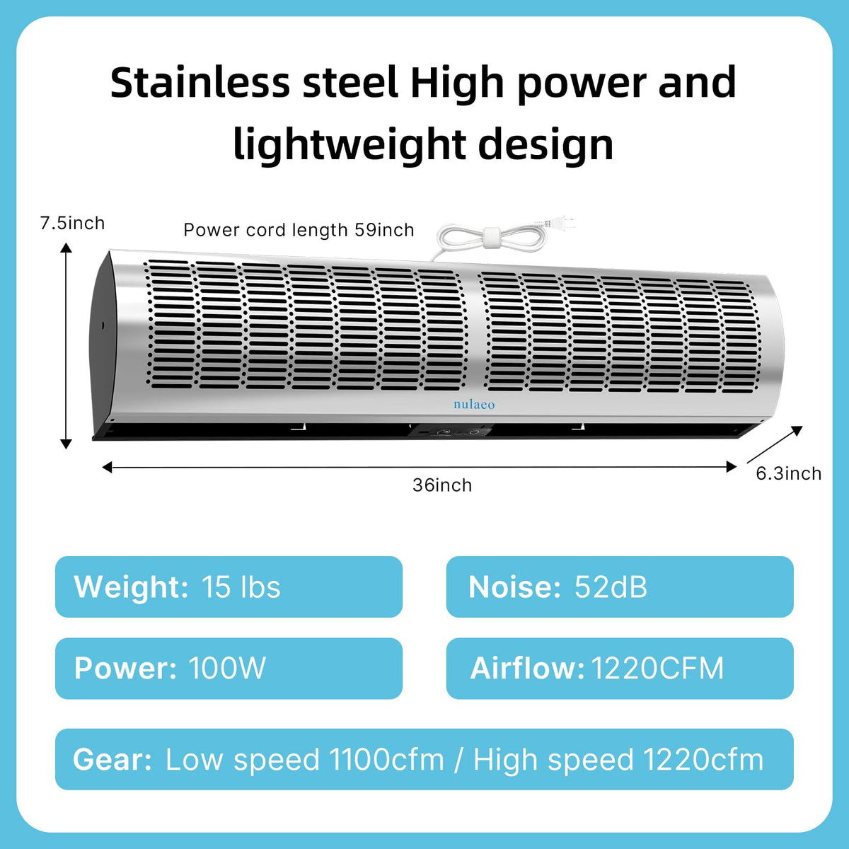 36'' Stainless Steel Wall-Mounted 2-Speed Air Curtain K179112