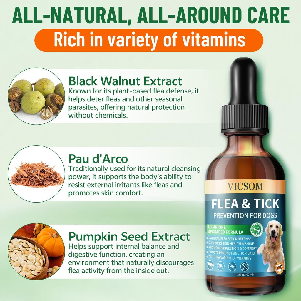 Natural Flea and Tick Prevention for Dogs, 60ml O85463