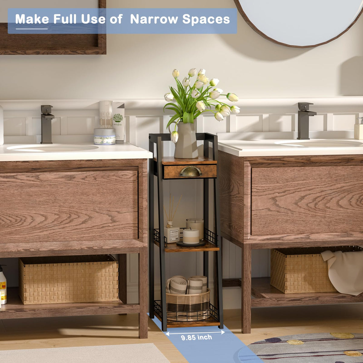 3-Tier Narrow Bathroom Shelves with Drawer E6960