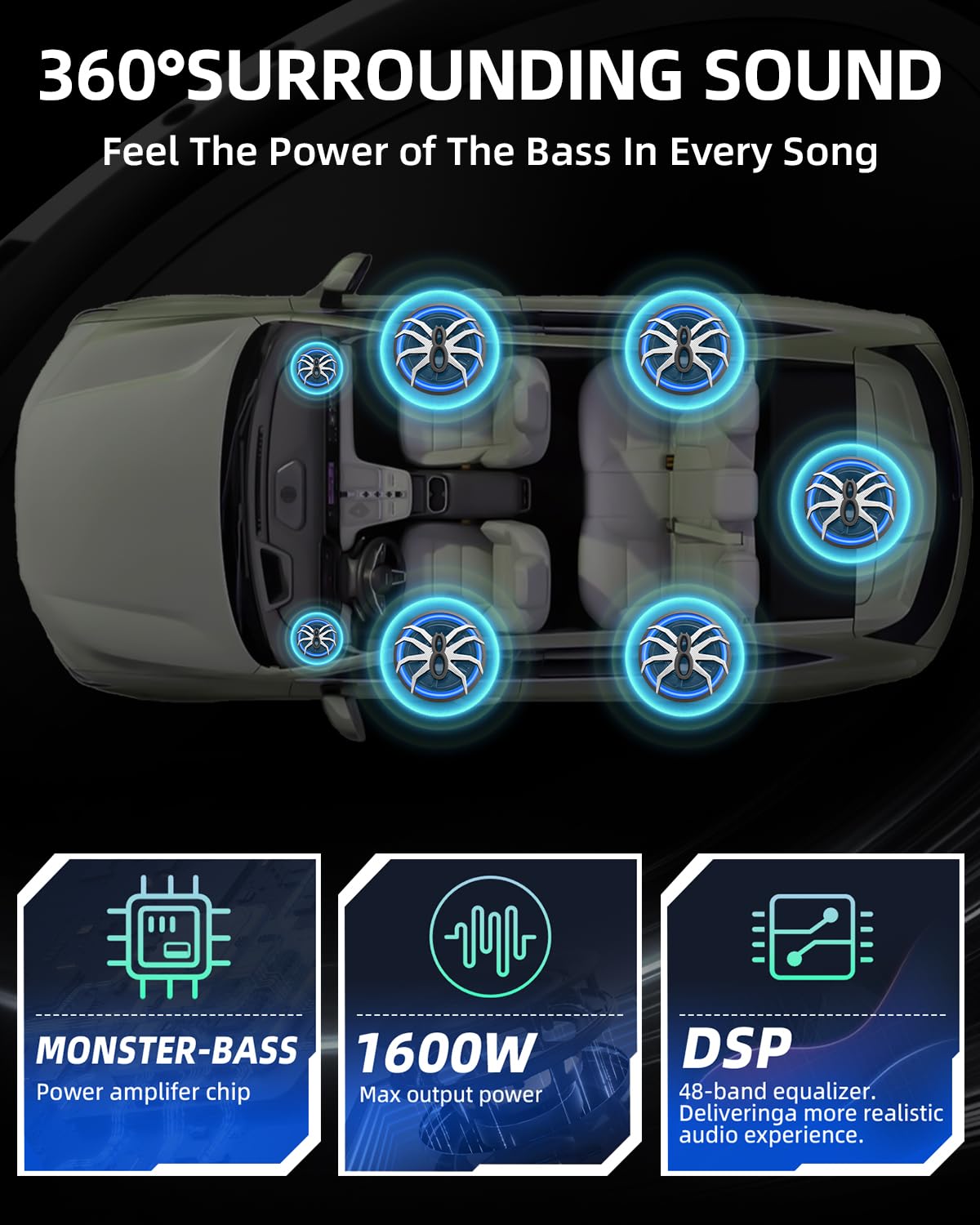 1600W Slim Underseat Car Subwoofer and Amp with RGB Light H65723