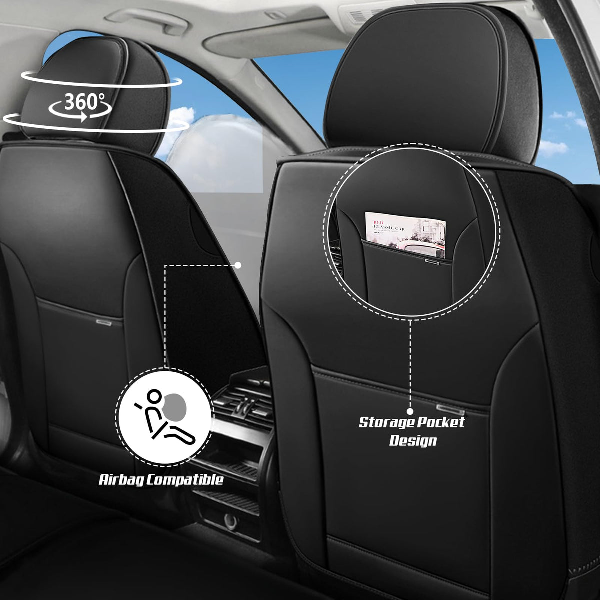 Waterproof Nappa Leather Car Seat Covers Standard 5 Seats Black & Red Y1265